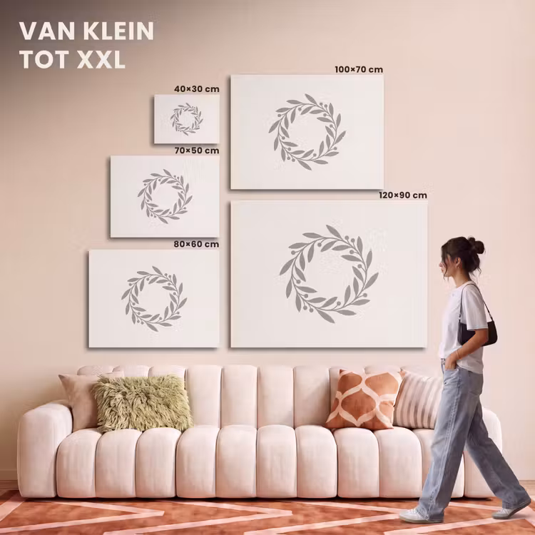 Akoestisch schilderij - Krans - Bladeren - Natuur - Minimalistisch - Grijs — 7