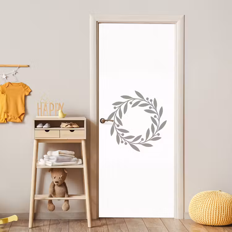 Deursticker - Krans - Bladeren - Natuur - Minimalistisch - Grijs — 6