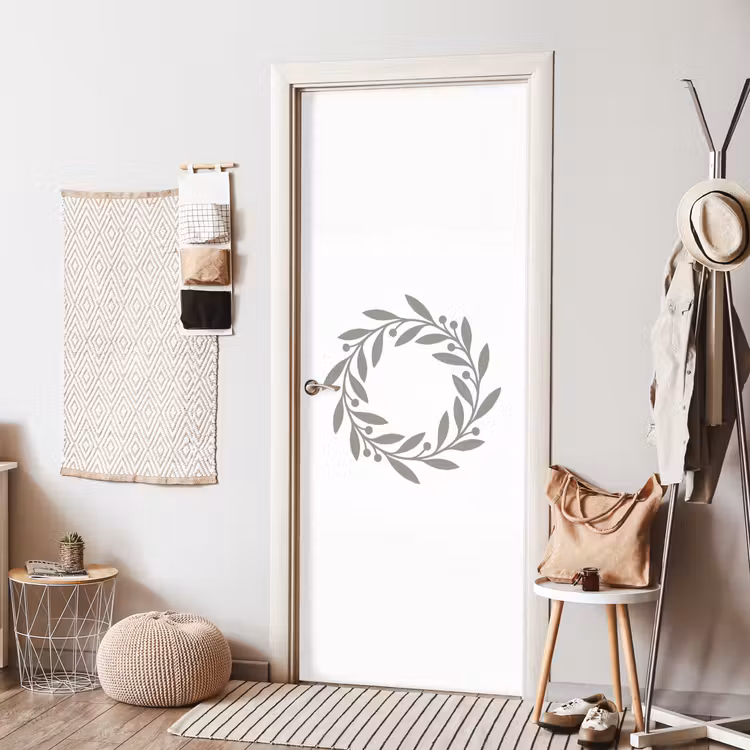 Deursticker - Krans - Bladeren - Natuur - Minimalistisch - Grijs — 8