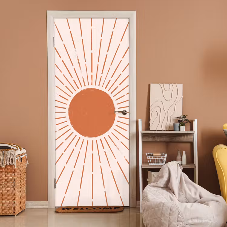 Deursticker - Zon - Stralen - Abstract - Terracotta - Modern — 2