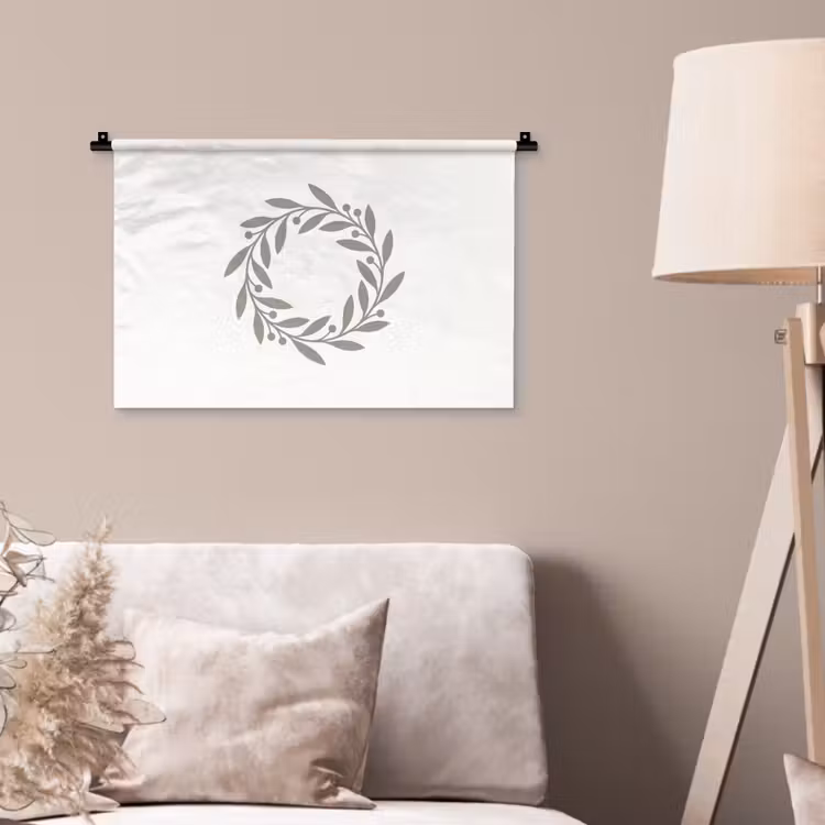 Wandkleed - Krans - Bladeren - Natuur - Minimalistisch - Grijs — 2