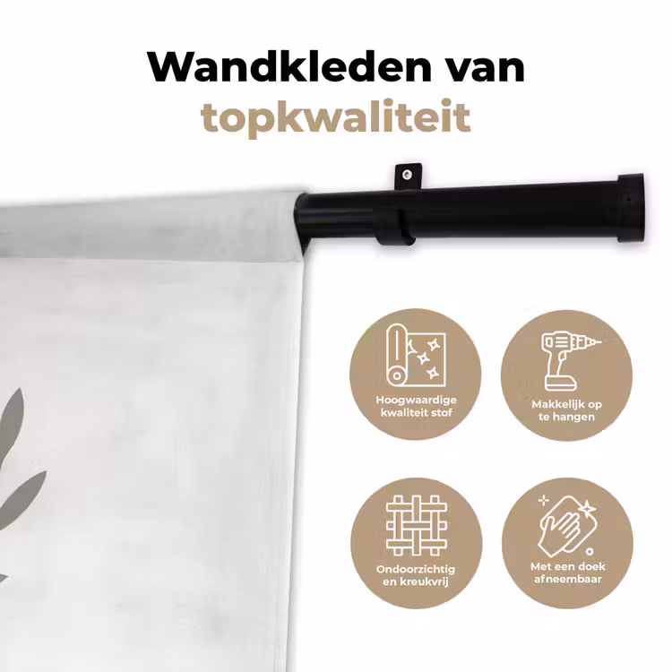 Wandkleed - Krans - Bladeren - Natuur - Minimalistisch - Grijs — 3