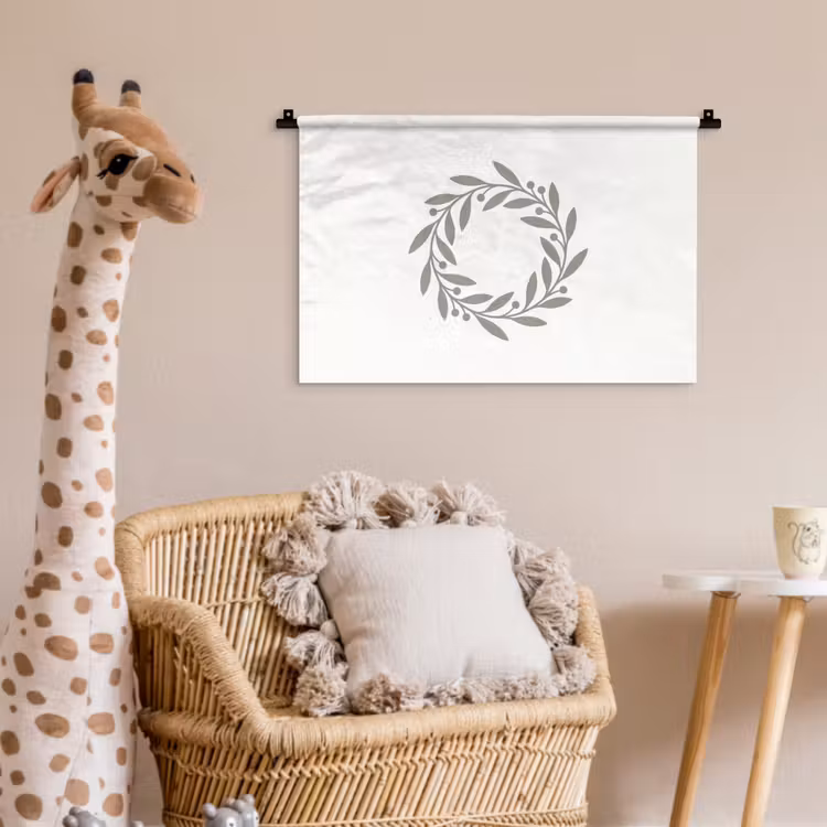 Wandkleed - Krans - Bladeren - Natuur - Minimalistisch - Grijs — 5