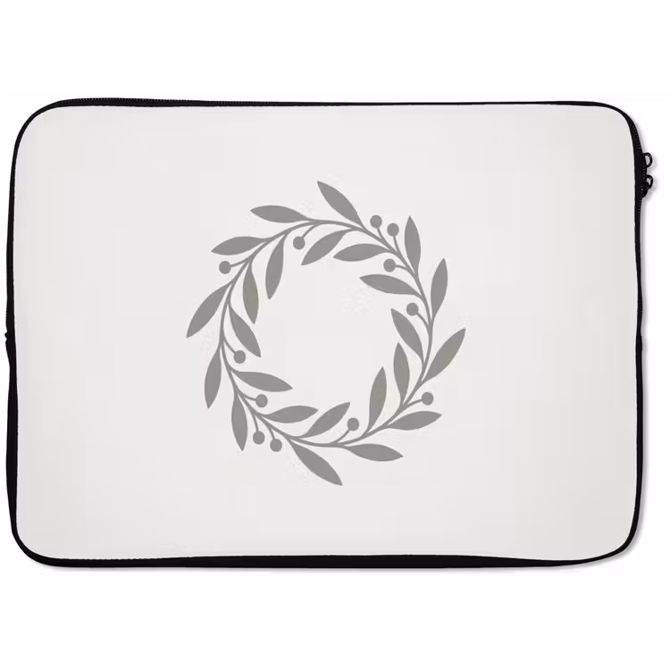 Laptophoes - Krans - Bladeren - Natuur - Minimalistisch - Grijs — 1