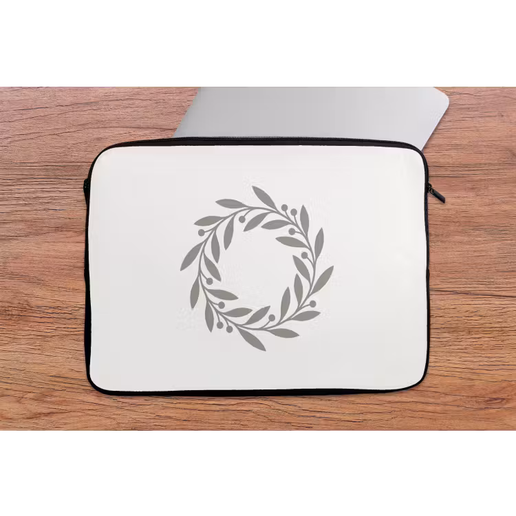 Laptophoes - Krans - Bladeren - Natuur - Minimalistisch - Grijs — 2