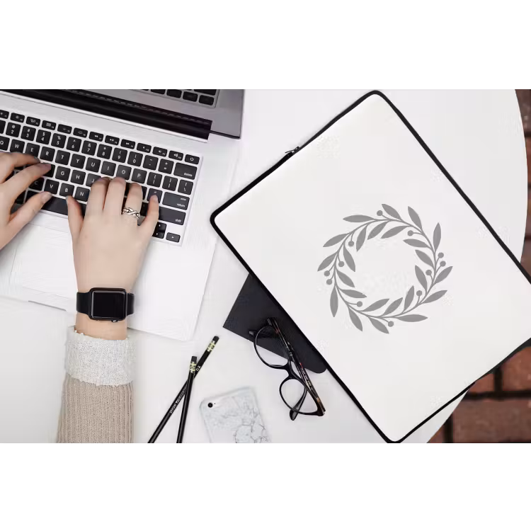 Laptophoes - Krans - Bladeren - Natuur - Minimalistisch - Grijs — 3