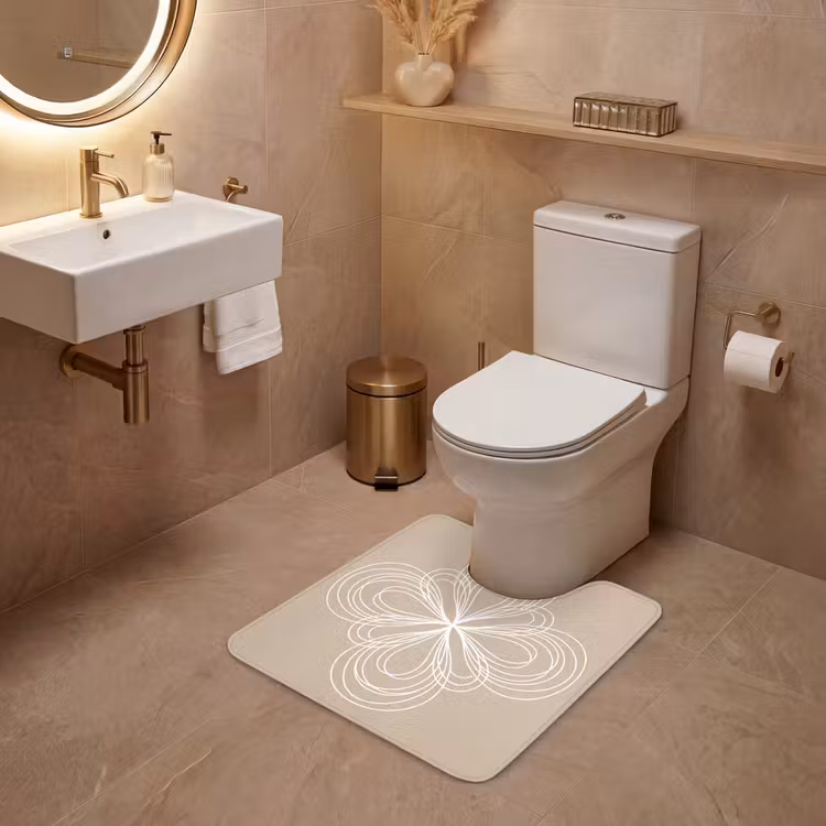 Wc Mat - Patroon - Lijnen - Abstract - Minimalistisch - Beige — 3