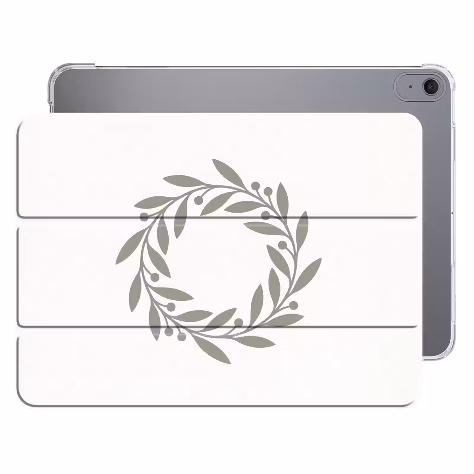 iPad hoes - Krans - Bladeren - Natuur - Minimalistisch - Grijs — 1
