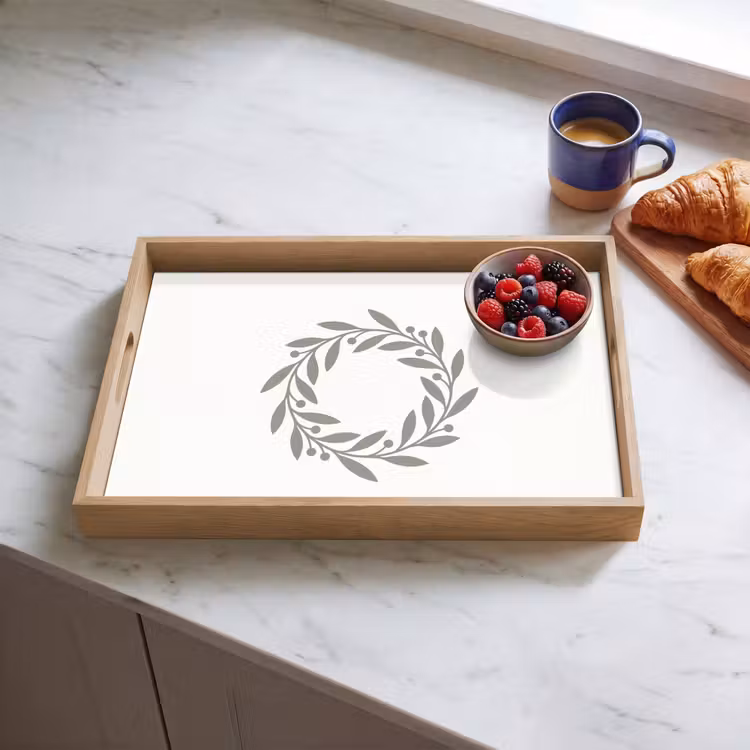 Dienblad - Krans - Bladeren - Natuur - Minimalistisch - Grijs — 4