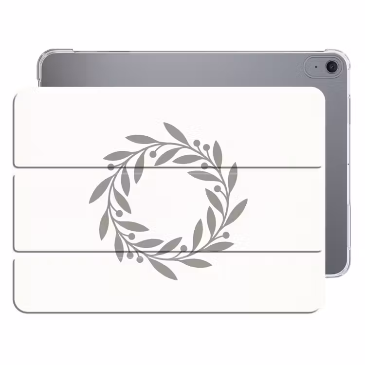 iPad hoes - Krans - Bladeren - Natuur - Minimalistisch - Grijs — 1