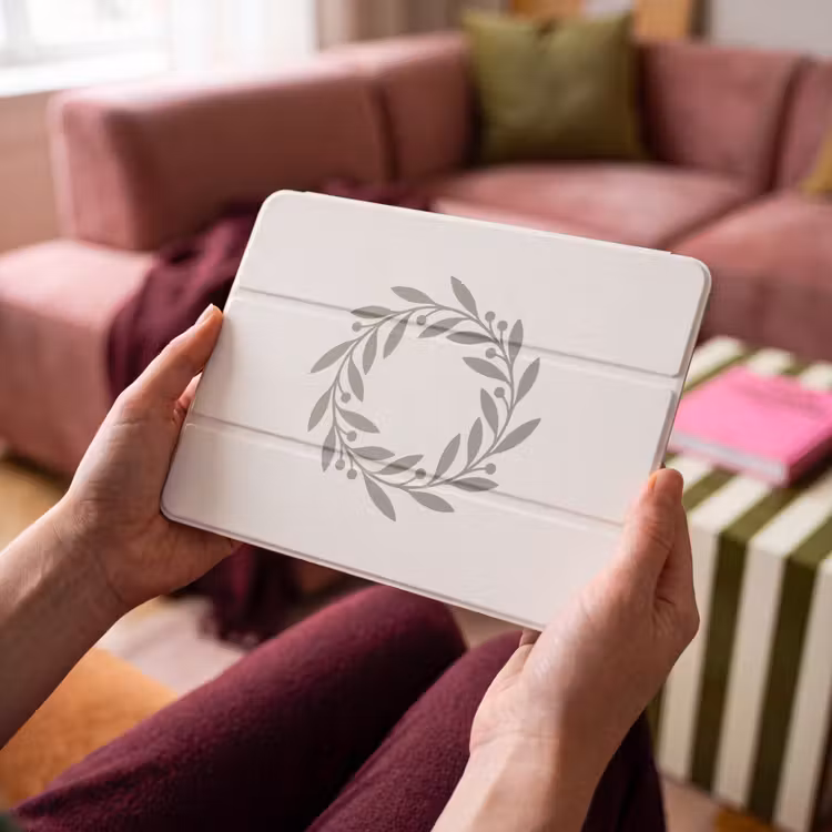 iPad hoes - Krans - Bladeren - Natuur - Minimalistisch - Grijs — 4