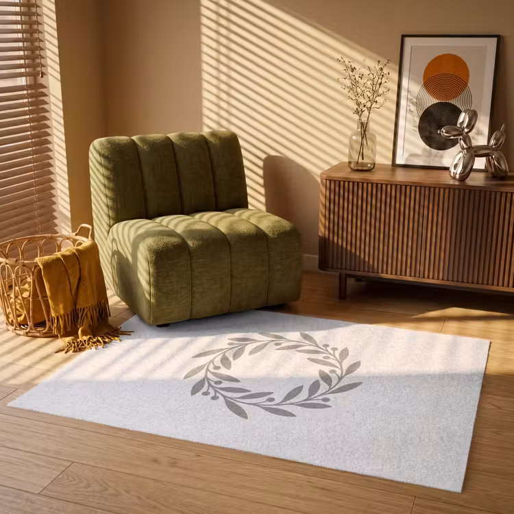 Vloerkleed - Krans - Bladeren - Natuur - Minimalistisch - Grijs — 2
