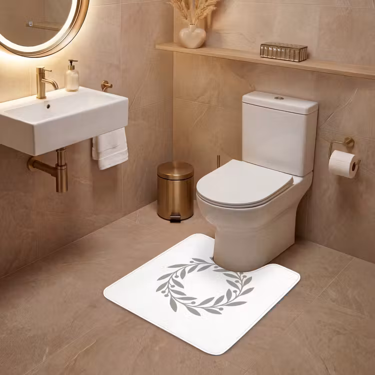 Wc Mat - Krans - Bladeren - Natuur - Minimalistisch - Grijs — 3