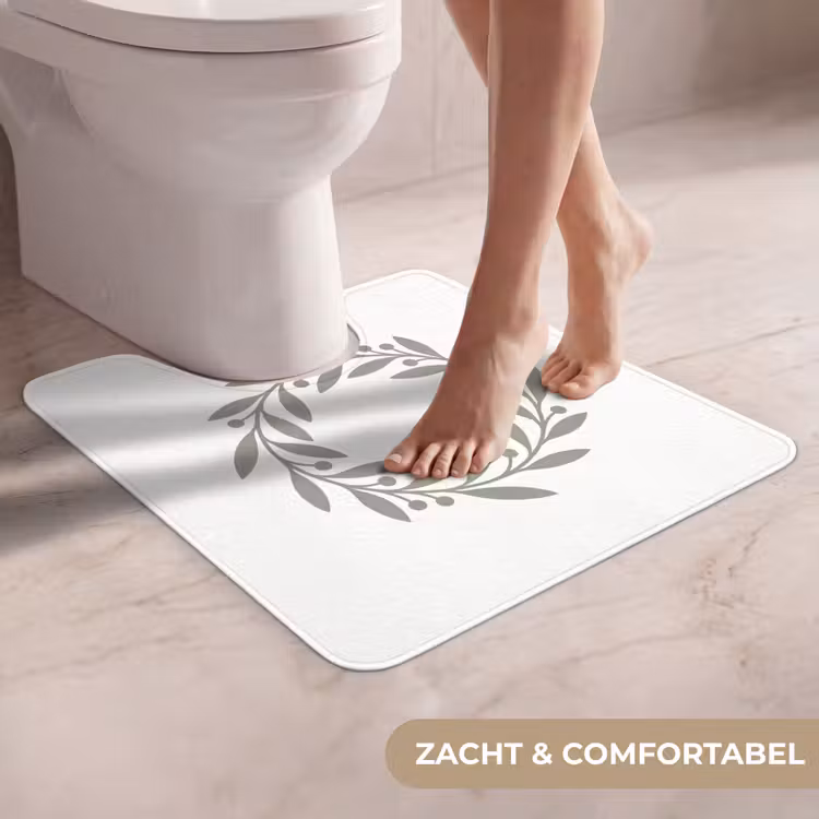 Wc Mat - Krans - Bladeren - Natuur - Minimalistisch - Grijs — 5