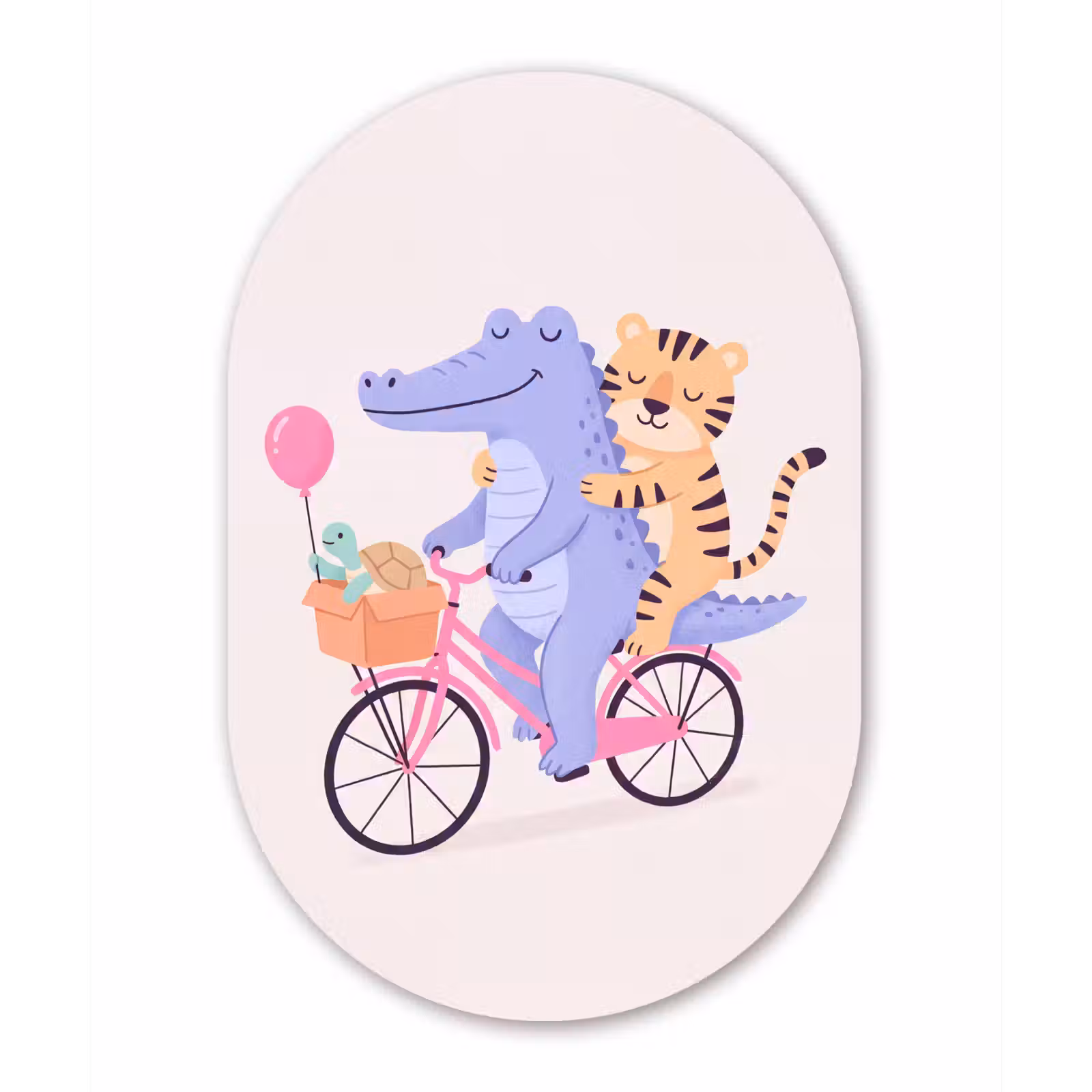 Muurovaal aluminium - Dieren - Fiets - Vriendschap - Illustratie - Roze — 1