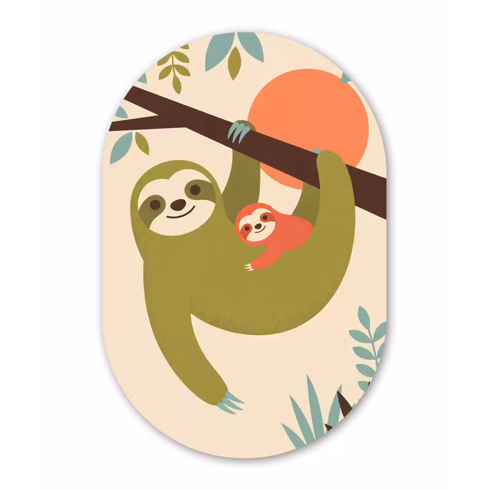 Muurovaal aluminium - Dieren - Moeder - Baby - Natuur - Groen — 1