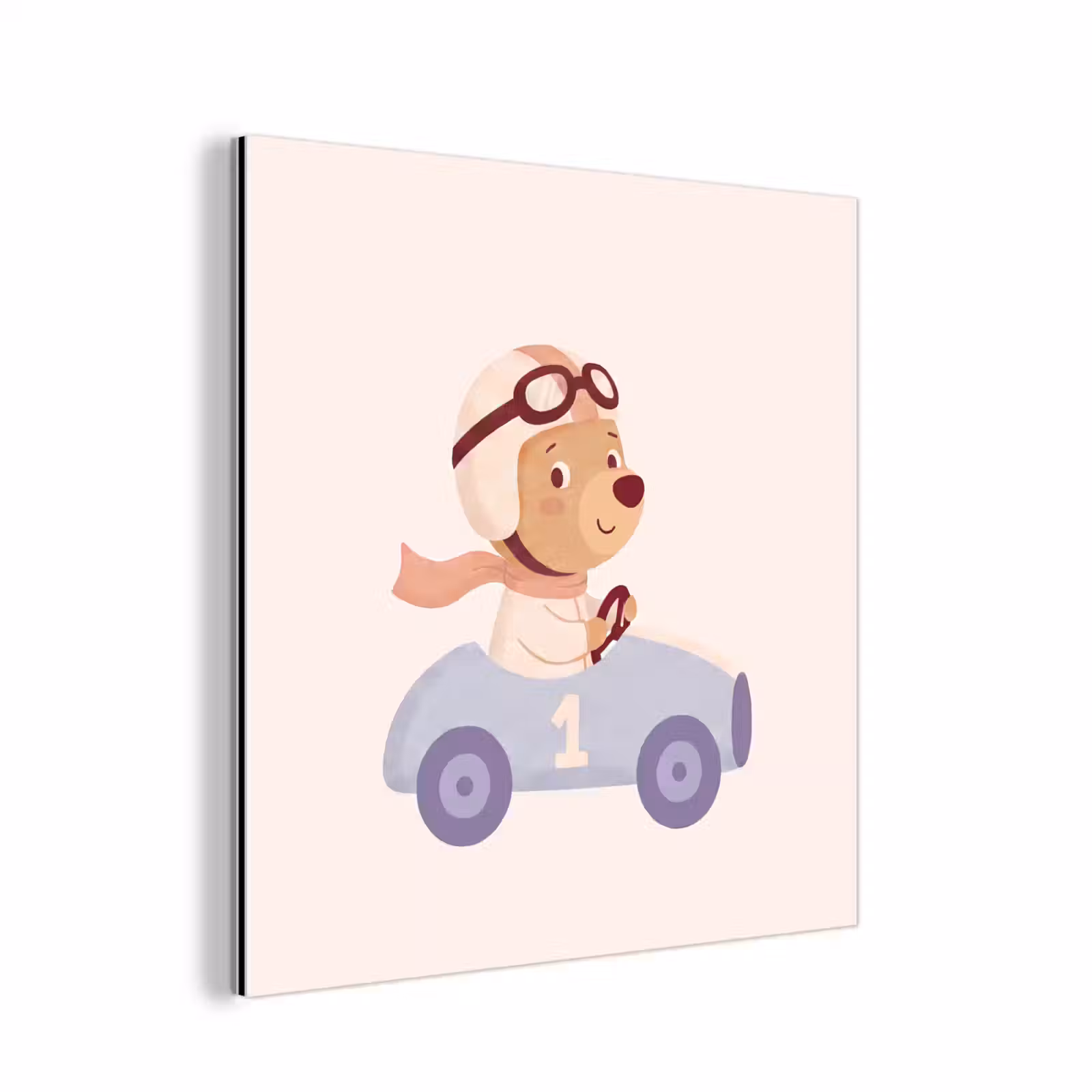 Aluminium schilderij - Beer - Auto - Kinderkamer - Cartoon - Speels — 1