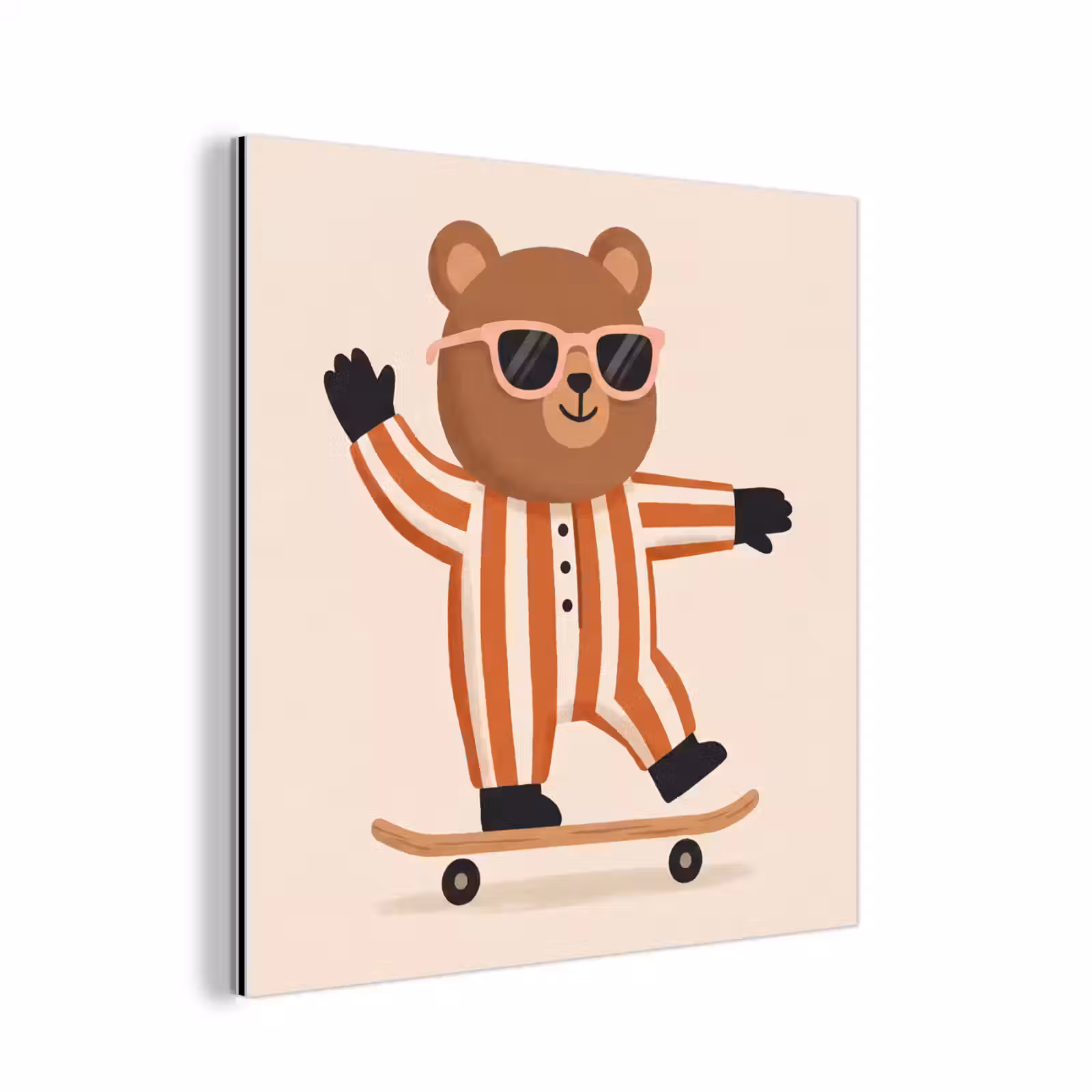 Aluminium schilderij - Dieren - Skateboard - Spel - Cartoon - Roze — 1