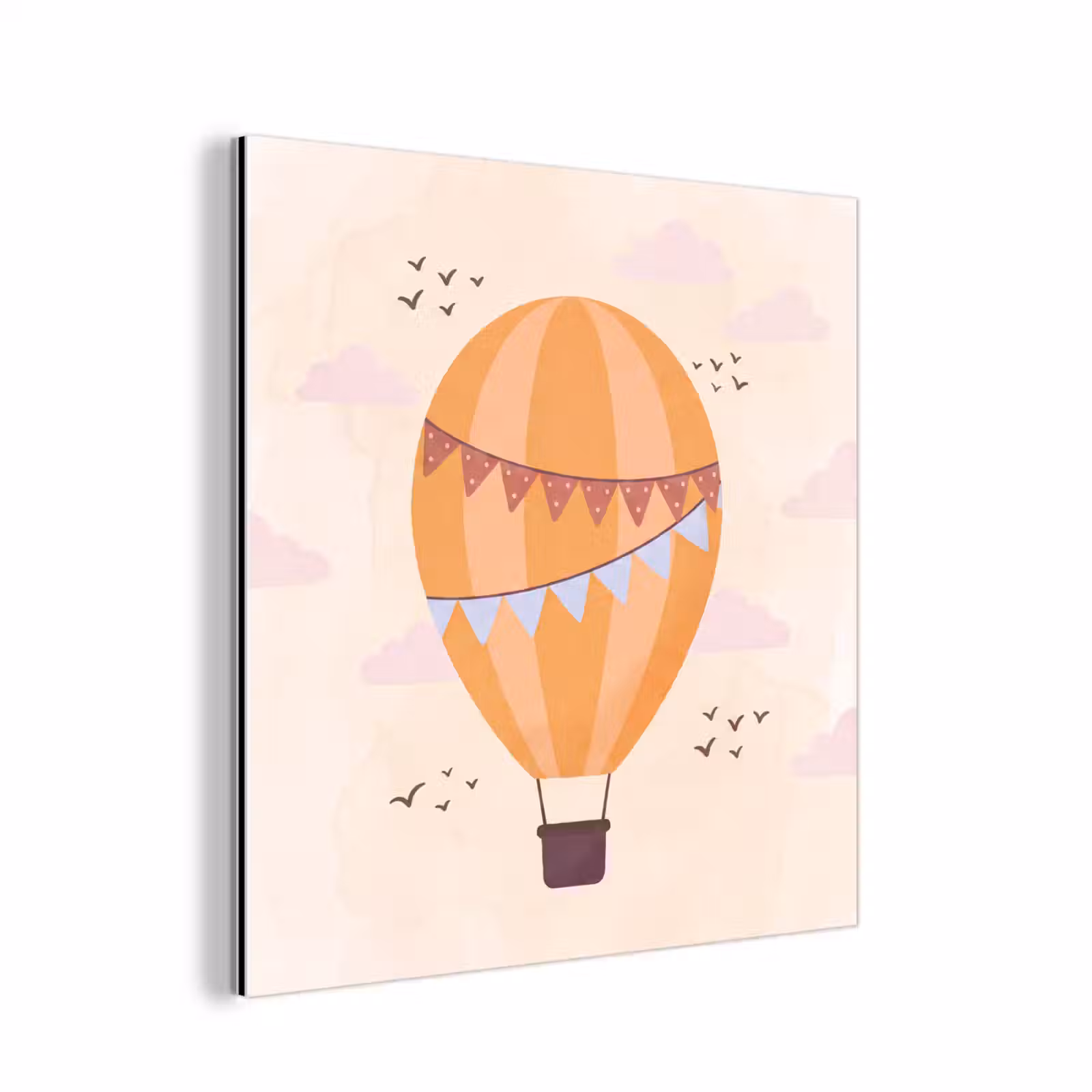 Aluminium schilderij - Luchtballon - Slingers - Avontuur - Illustratie - Oranje — 1