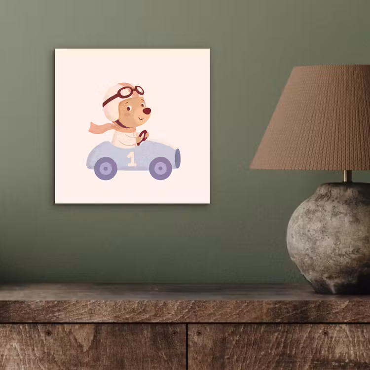 Aluminium schilderij - Beer - Auto - Kinderkamer - Cartoon - Speels — 3
