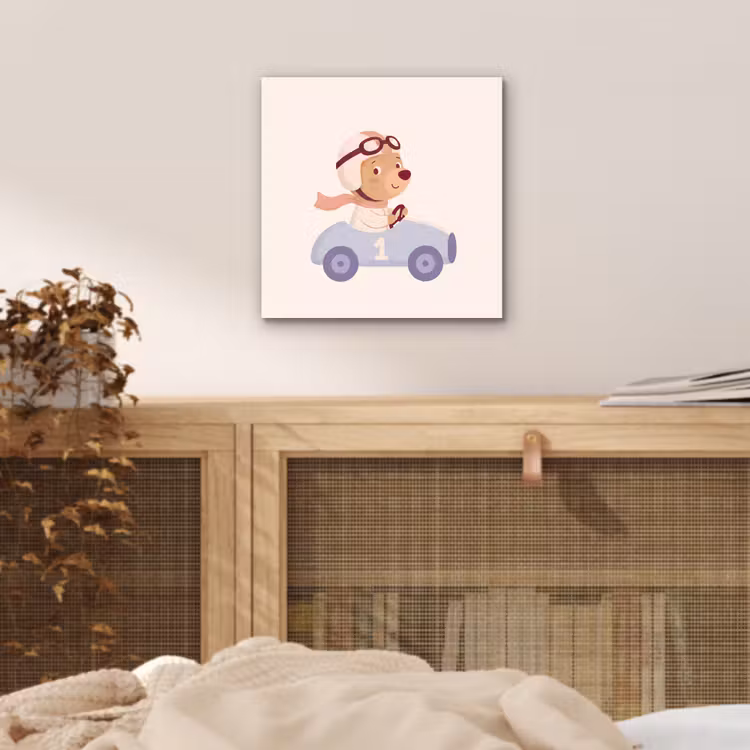 Aluminium schilderij - Beer - Auto - Kinderkamer - Cartoon - Speels — 4