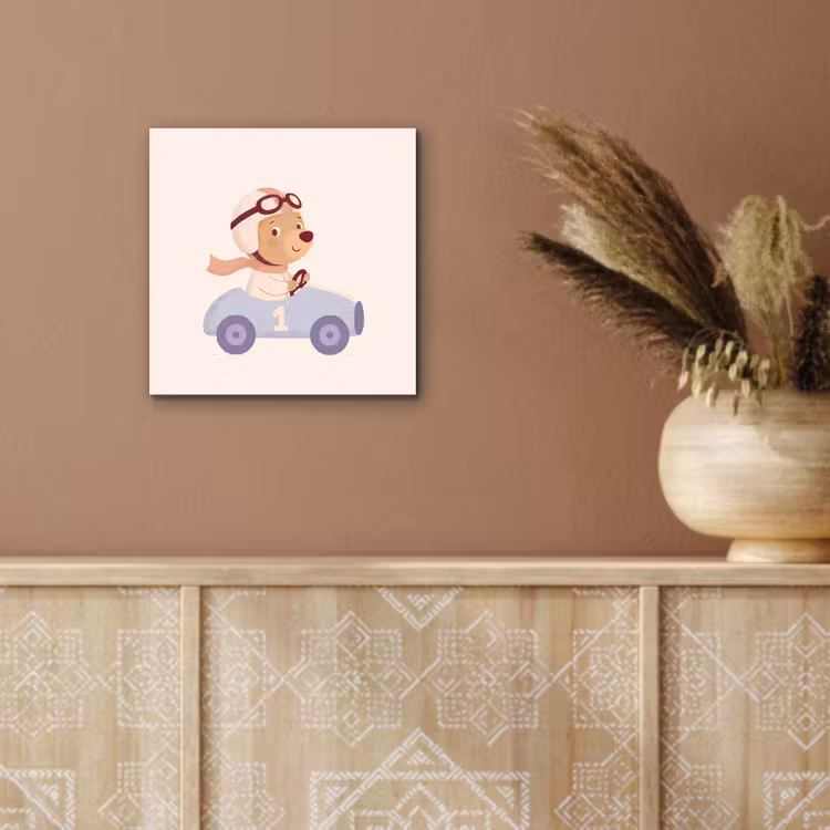 Aluminium schilderij - Beer - Auto - Kinderkamer - Cartoon - Speels — 5