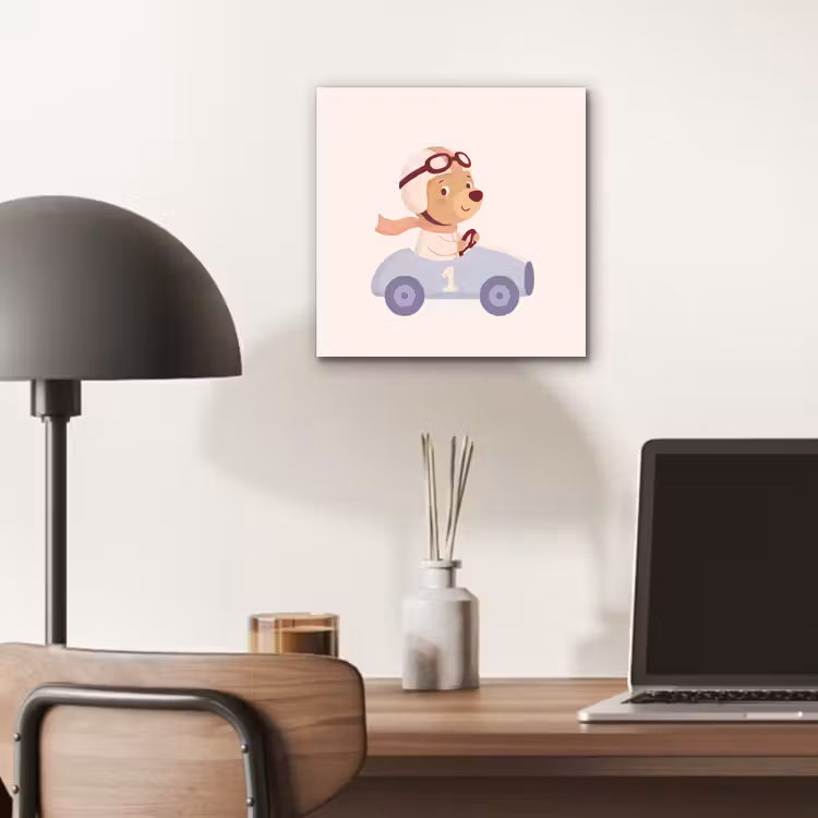 Aluminium schilderij - Beer - Auto - Kinderkamer - Cartoon - Speels — 6