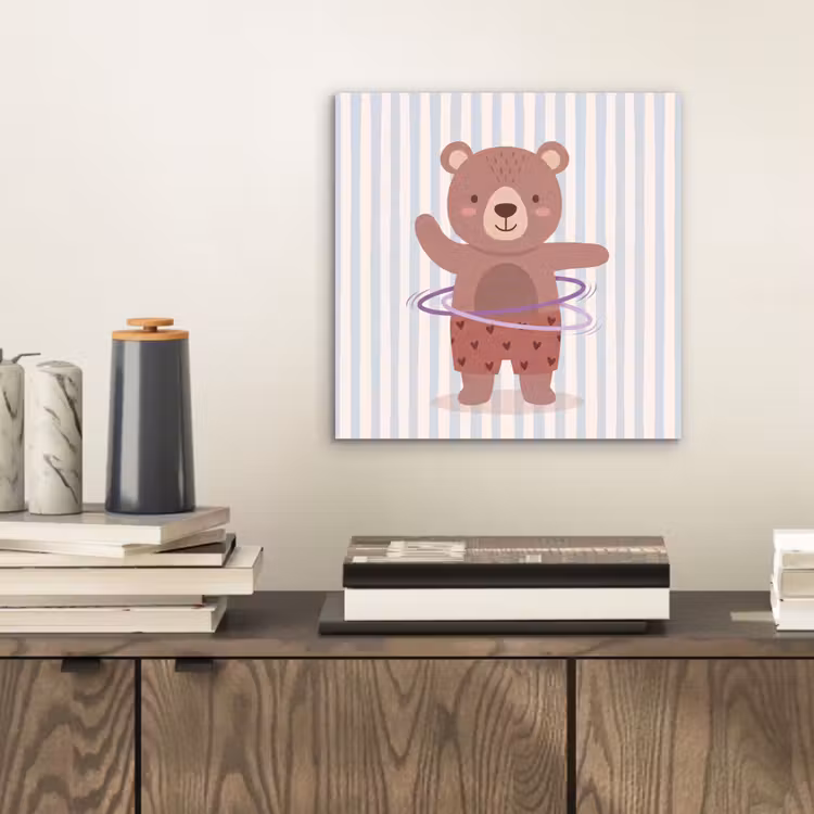 Aluminium schilderij - Beer - Hoepel - Kinderkamer - Illustratie - Bruin — 2