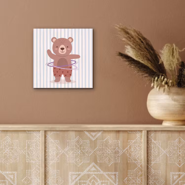 Aluminium schilderij - Beer - Hoepel - Kinderkamer - Illustratie - Bruin — 5