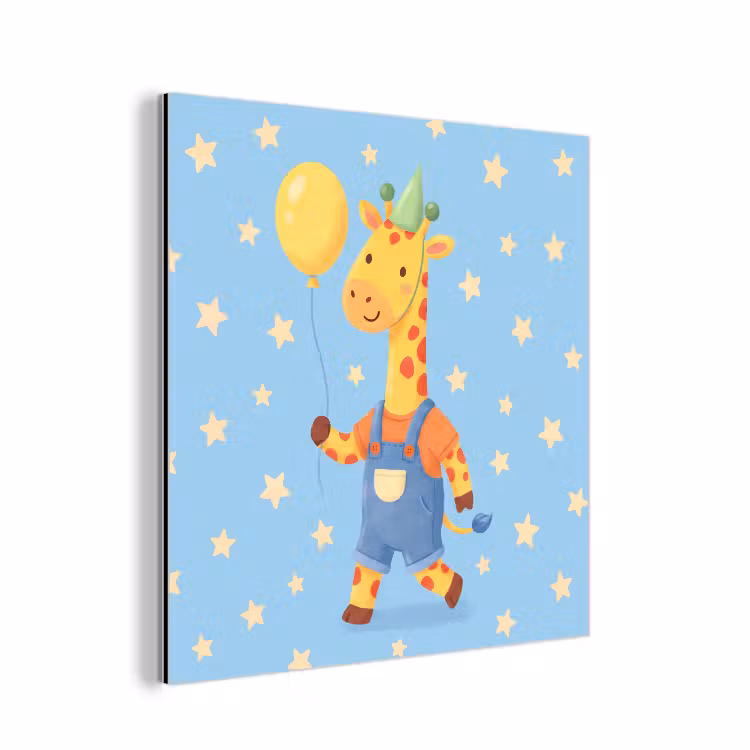 Aluminium schilderij - Dieren - Giraffe - Ballon - Feest - Kinderkamer — 1