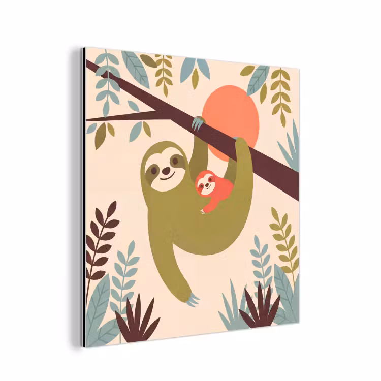 Aluminium schilderij - Dieren - Moeder - Baby - Natuur - Groen — 1