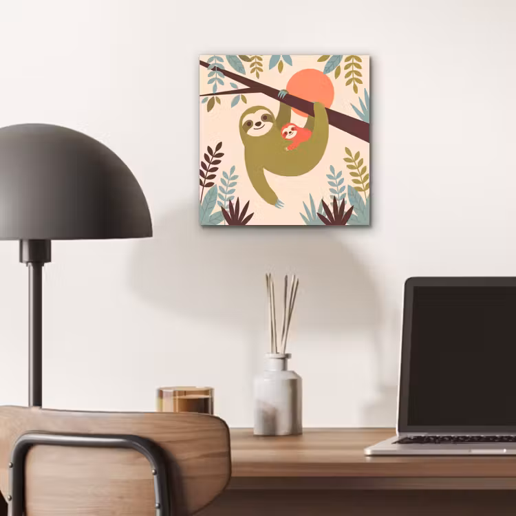 Aluminium schilderij - Dieren - Moeder - Baby - Natuur - Groen — 6