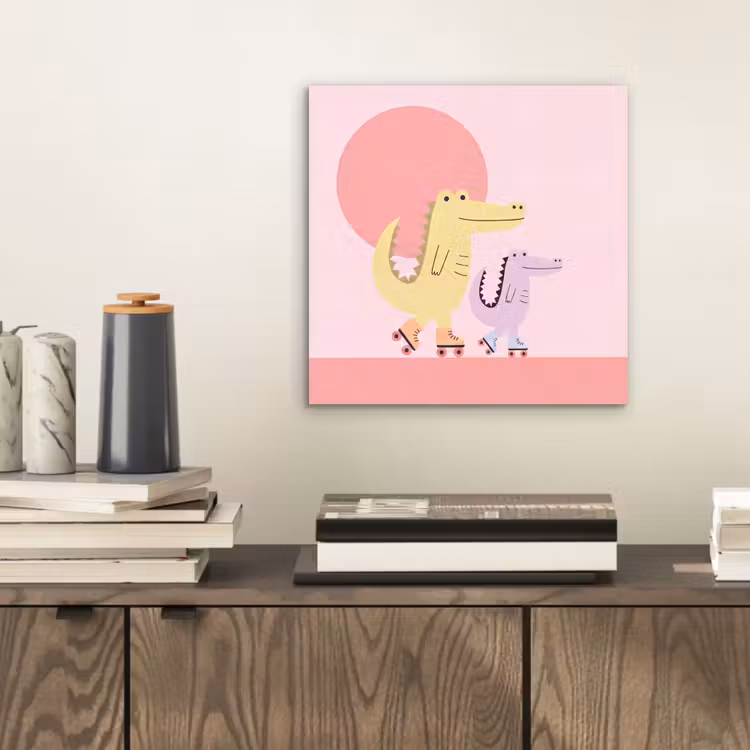 Aluminium schilderij - Dieren - Skaten - Illustratie - Speels - Roze — 2