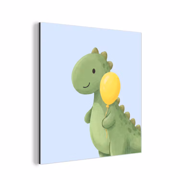 Aluminium schilderij - Dinosaurus - Ballon - Kinderkamer - Illustratie - Groen — 1