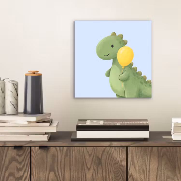 Aluminium schilderij - Dinosaurus - Ballon - Kinderkamer - Illustratie - Groen — 2