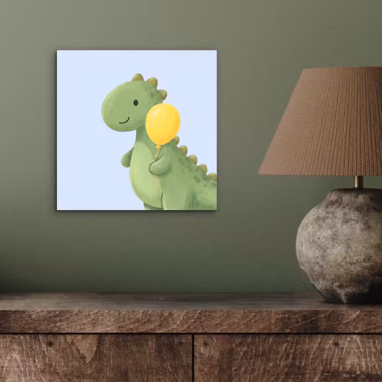 Aluminium schilderij - Dinosaurus - Ballon - Kinderkamer - Illustratie - Groen — 3