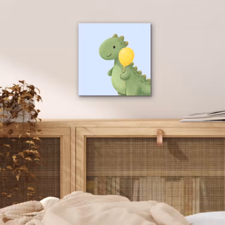 Aluminium schilderij - Dinosaurus - Ballon - Kinderkamer - Illustratie - Groen — 4