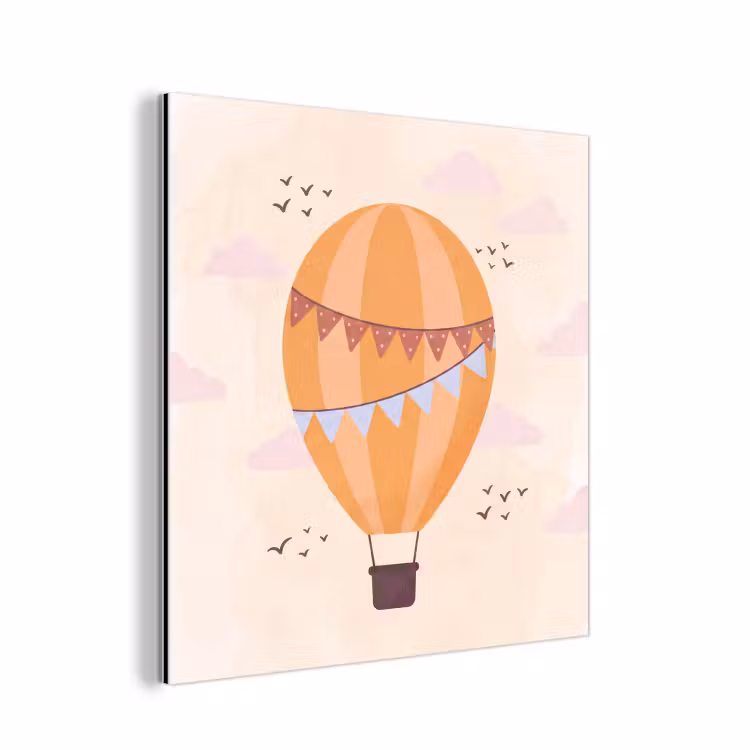 Aluminium schilderij - Luchtballon - Slingers - Avontuur - Illustratie - Oranje — 1