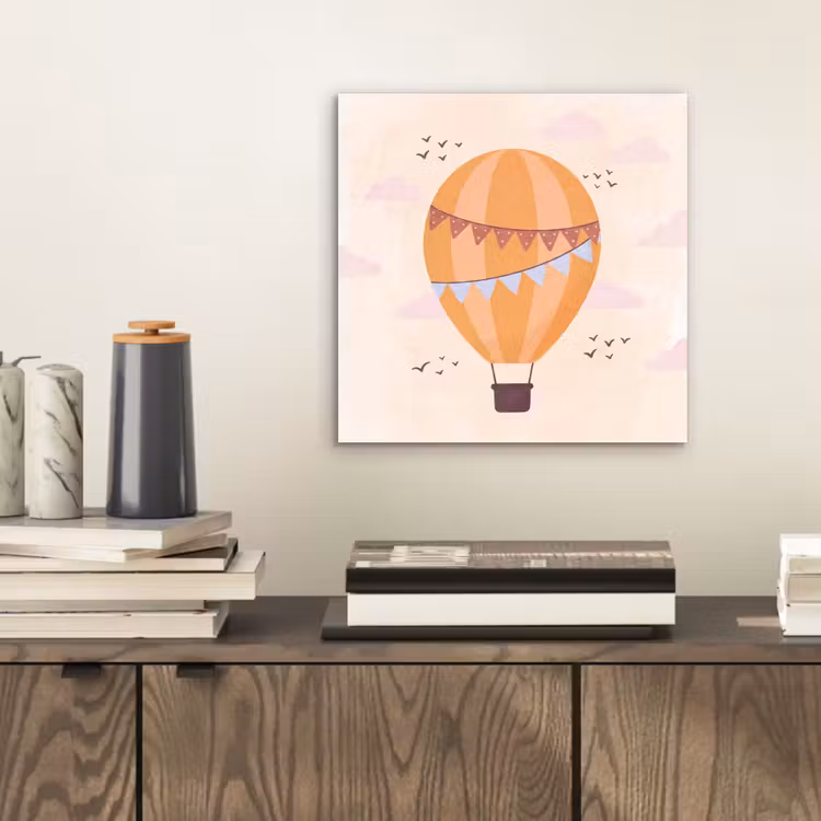 Aluminium schilderij - Luchtballon - Slingers - Avontuur - Illustratie - Oranje — 2