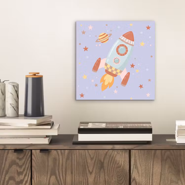 Aluminium schilderij - Raket - Ruimte - Planeet - Illustratie — 2