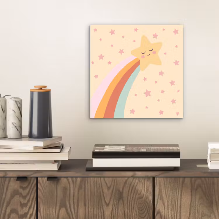Aluminium schilderij - Ster - Regenboog - Nacht - Illustratie - Pastel — 2