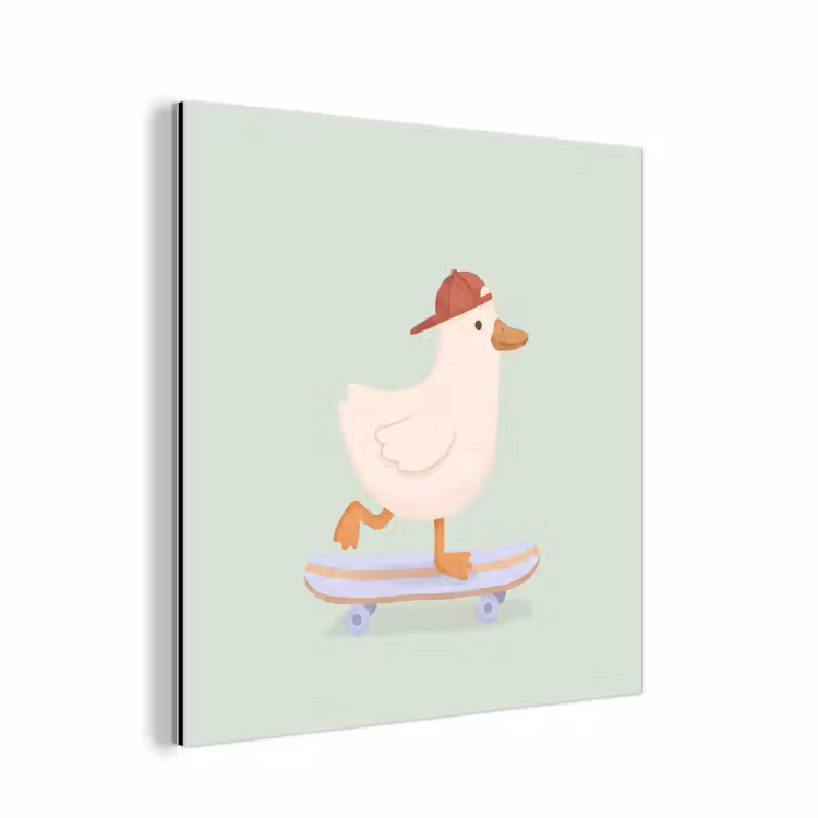Aluminium schilderij - Vogel - Skateboard - Dieren - Cartoon - Speels — 1