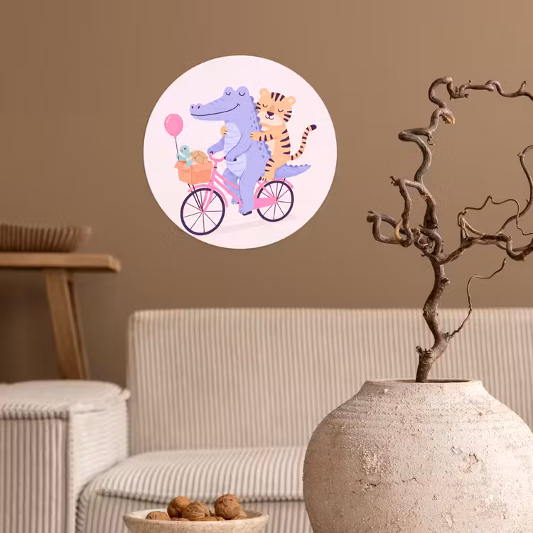 Behangcirkel - Dieren - Fiets - Vriendschap - Illustratie - Roze — 2