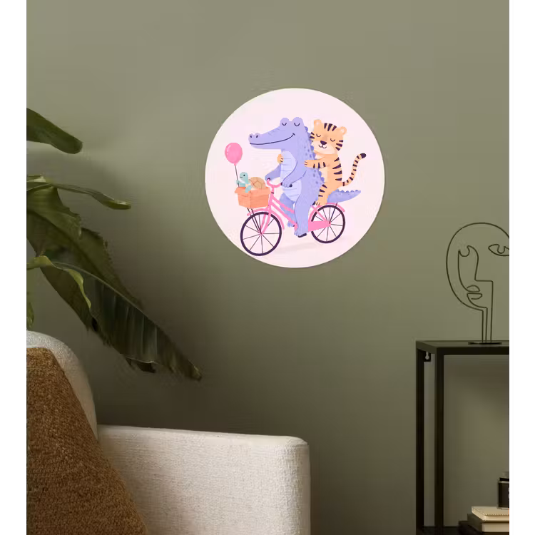 Behangcirkel - Dieren - Fiets - Vriendschap - Illustratie - Roze — 3