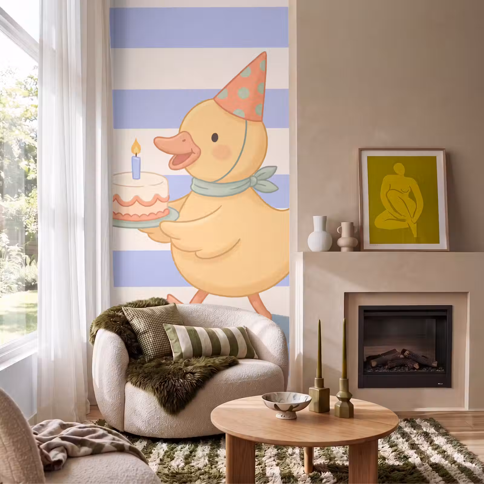 Behang - Vogel - Feest - Taart - Kinder - Illustratie — 1
