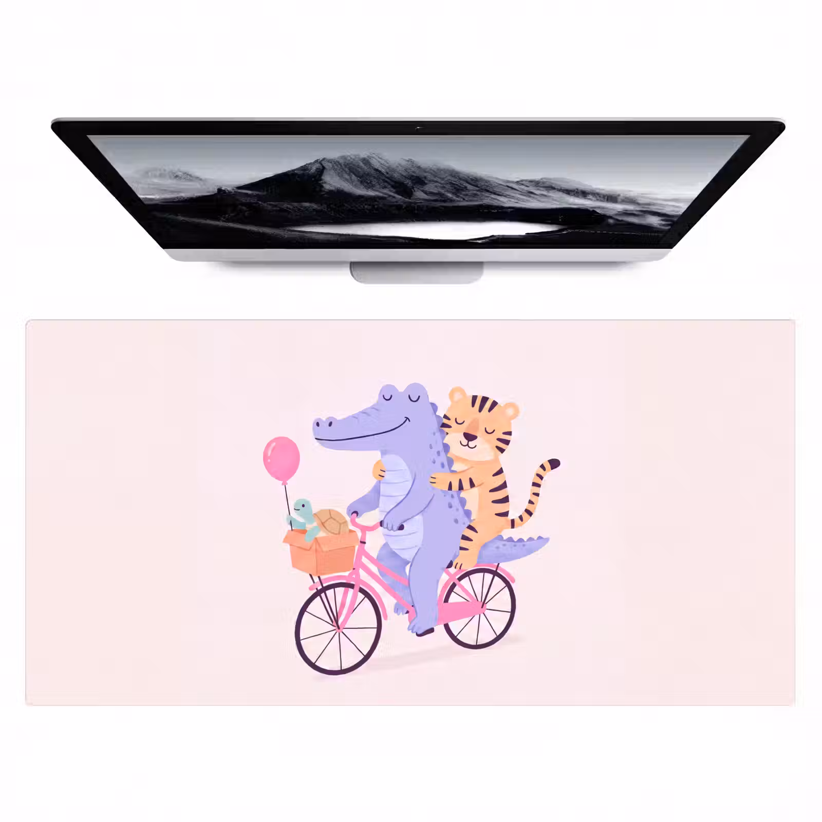 Bureau onderlegger - Dieren - Fiets - Vriendschap - Illustratie - Roze — 1