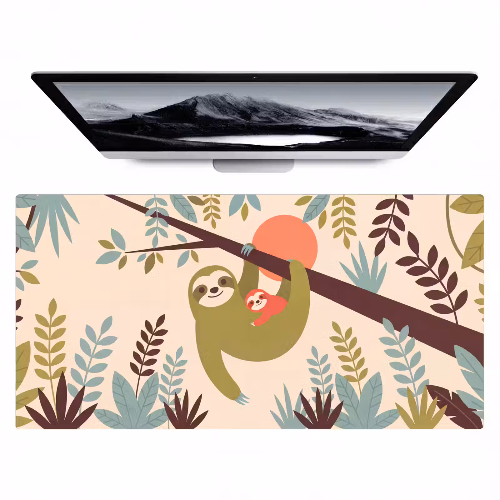 Bureau onderlegger - Dieren - Moeder - Baby - Natuur - Groen — 1