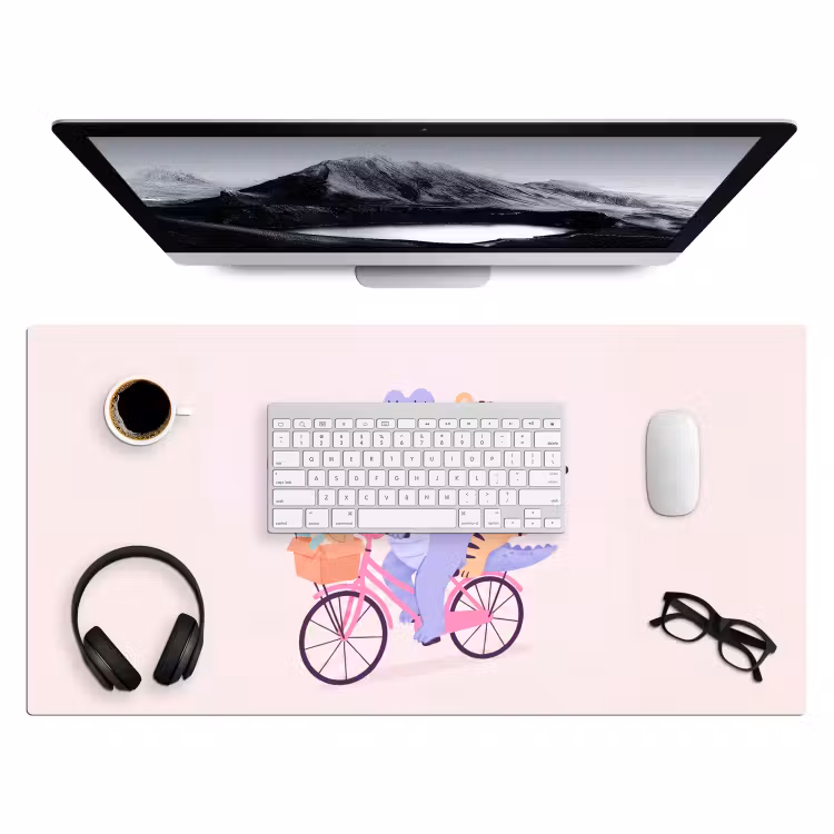 Bureau onderlegger - Dieren - Fiets - Vriendschap - Illustratie - Roze — 4