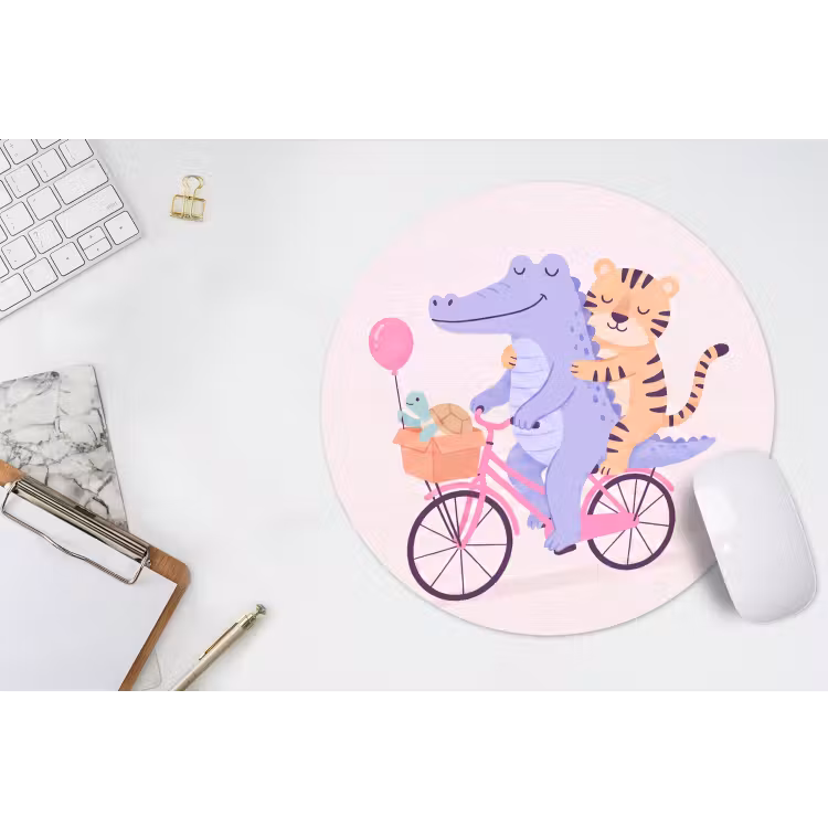 Muismat - Dieren - Fiets - Vriendschap - Illustratie - Roze — 2