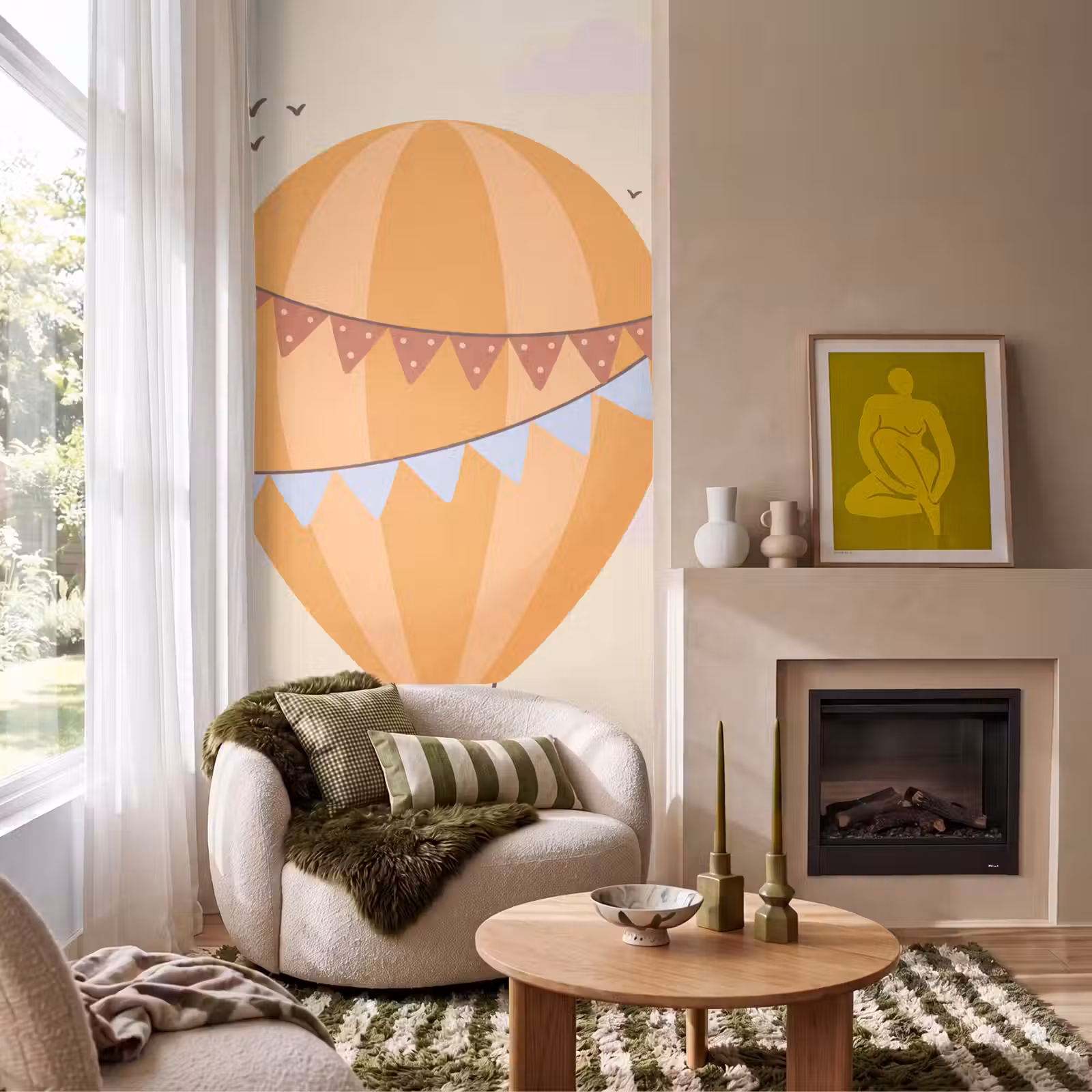 Behang - Luchtballon - Slingers - Avontuur - Illustratie - Oranje — 1